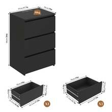 Bedside Table, Bedroom Nightstand, 3 Drawers, Wood, Suitable For Living Room And Bedroom, Modern, 45 X 38 X 66 Cm - 黑色 - 查看 2