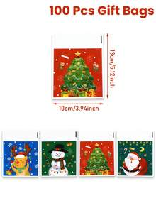 50/100 件圣诞卡通自封糖果袋、圣诞快乐礼品袋（带雪人、圣诞老人、鹿和圣诞树设计）、礼品包装袋、圣诞派对礼品袋、零食袋、巧克力饼干烘焙袋、糖果包装袋、包装袋、家居圣诞装饰、冬季装饰、圣诞装饰、送给朋友和家人的圣诞礼物、新年装饰 - 彩色 - 查看 11