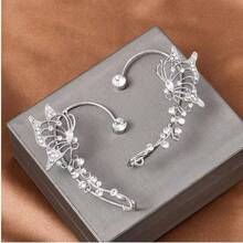 4Pcs Fashion Style Shiny Butterfly Ear Wrap, Elf Earrings Fairy Ear Climber Luxury No Piercing Clip On Earrings - Bạc/4 chiếc - Xem 3