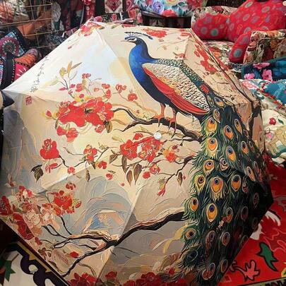 1pc 8-Rib Vintage Umbrella, Dual Use Sunshade & Rainproof Umbrella, Wooden Handle, UV Protection For Women, Spring Summer Picks, Brides Maid Gifts, Room, Bedroom Decor, Bedroom Decor, Beach, Travel, For Men, For Women, Vacation,Cute Stuff,Mother's Day Gift,Bedroom Decor,Garden,Kitchen Decor,Summer,Beach,Travel Essentials,Room Decor,Squishy,Graduation,Outdoor,Garden,Travel Essentials,Portable Essentials