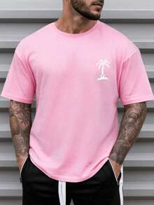 Men's Oversized Coconut Tree T-Shirt 100% Cotton From S To Plus Size G3 - Baby Pink - View 1