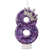 1pc Sparkling Birthday Number Candle, 3D Design Cake Birthday Party Wedding Anniversary Celebration Supplies, Purple Crown Theme Birthday Decoration, Happy Birthday Party Supplies, Number 0 1 2 3 4 5 6 7 8 9