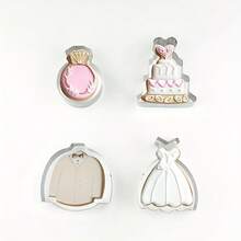 4pcs Stainless Steel Cookie Moulds, Including Diamond Ring, Suit, Wedding Dress, And Cake Shapes, With Stainless Steel Cookie Cutter, For Diy Wedding Cookies, Icing Cookies, Cake Cutting And Cookie Moulding - Silver - View 5