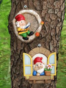 3 Stücke Garten Harz Dekoration, Baum Gesicht Pflanzgefäß & Vogelfutterhaus mit Baumrinden Optik, geeignet für Außengarten, Hof, Baumstamm usw.