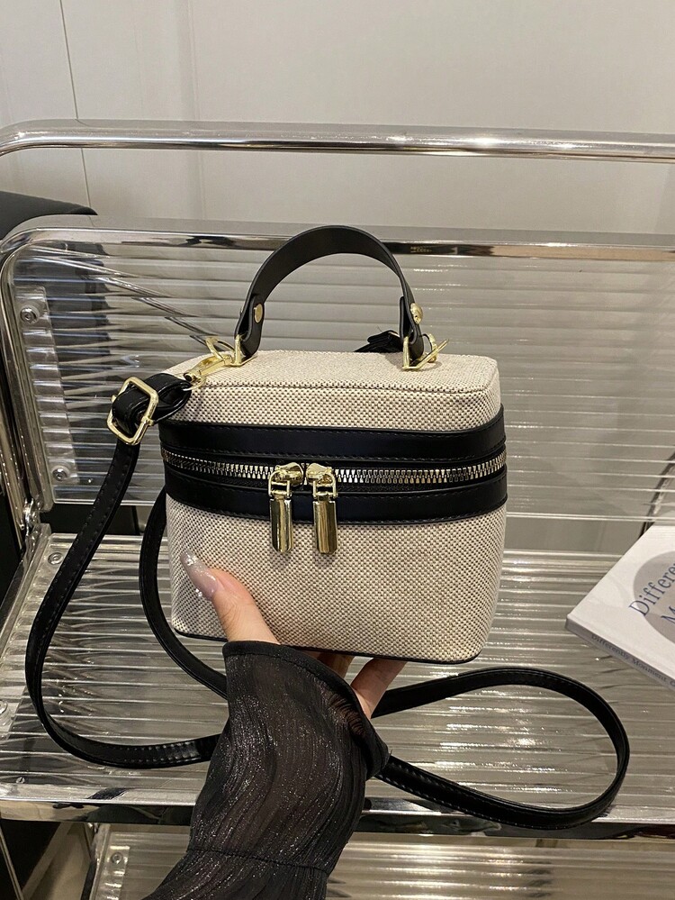 Retro Minimalist Color Block Small Box Handbag, Shoulder Bag For Women - Black - View 7