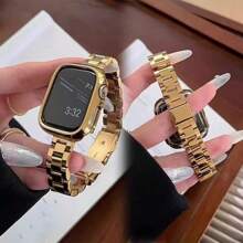 1pc Women's Stainless Steel Adjustable Watch Band, Suitable For Ultra3 2 1 SE S10 S9 S8 S7 S6 S5 S4 S3 S2 S1 Series Smartwatch, 38mm 40mm 41mm 42mm 44mm 45mm 49mm 46mm, Unisex Replacement Watch Strap, Gold