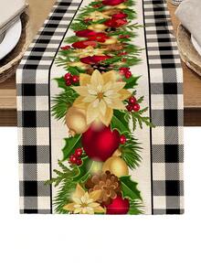 1 pieza Camino de mesa con estampado de serie navideña, 4 piezas Individuales con estampado navideño, adecuado para fiestas, cumpleaños, cenas, decoración de cocina y comedor, decoración del hogar y sala de estar para todas las temporadas - Multicolor - Ver 15