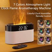 1pc 150ml 7 Colors Lighting Flame Ultrasonic Aroma Diffuser With Digital Clock, Remote Control, Aromatherapy Diffuser Machine, Portable USB Essential Oil Desktop Diffuser Air Humidifier, Ideal For Home & Office Decor