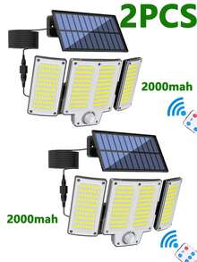 1/2个太阳能户外灯，280颗LED灯珠，3种模式人体感应户外灯，带遥控器，防水太阳能户外安全泛光灯，适用于庭院、露台、花园、车库（单个280颗LED灯珠/2000mAh = 6个100颗LED灯珠/1200mAh） - 三頭壁燈-分體 - 查看 15