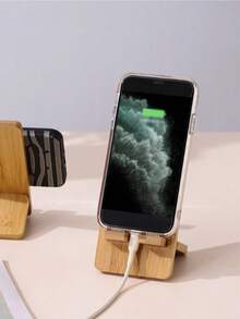 1pc/2pcs Creative Desktop Wooden Mobile Phone Charging Bracket Bamboo Mobile Phone Bracket - Wood Color - View 7