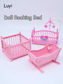 Mini Furniture Bedroom Micro Model Rocking Bed, Fence, Baby Stroller, Swing, Wooden Horse Decor (Bedside Bell Color Random), Dollhouse Accessories, Suitable For Decorating Toy House And Mini Miniature Scenes - Multicolor - View 4