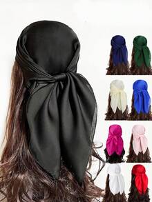 1 chiếc khăn trùm đầu bằng lụa vuông trơn màu phong cách Boho thanh lịch, khăn trùm đầu bằng lụa satin cho nữ, khăn trùm đầu bằng lụa Boho, khăn Bandana đi biển, thích hợp cho hoạt động ngoài trời và du lịch, khăn Bandana Bohemian, băng đô, lý tưởng để mặc, quà tặng, trở lại trường học - màu đen - Xem 1