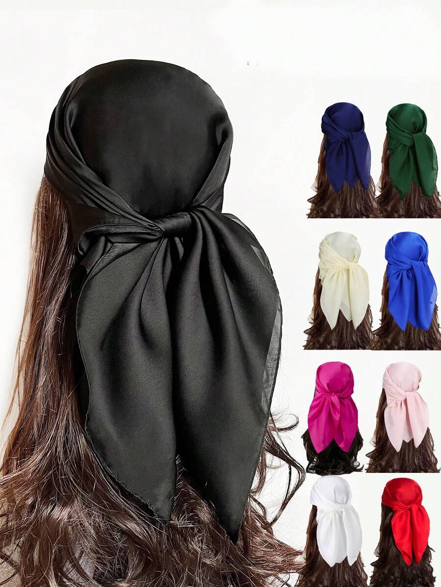 1 chiếc khăn trùm đầu bằng lụa vuông trơn màu phong cách Boho thanh lịch, khăn trùm đầu bằng lụa satin cho nữ, khăn trùm đầu bằng lụa Boho, khăn Bandana đi biển, thích hợp cho hoạt động ngoài trời và du lịch, khăn Bandana Bohemian, băng đô, lý tưởng để mặc, quà tặng, trở lại trường học - màu đen - Xem 1
