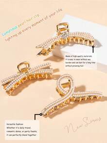 3/1 件女士优雅珍珠夹，时尚精致的金色，展现端庄的个人风格，适合日常外出、派对、生日、情人节礼物、野餐、海滩散步、教师、返校季、夏季服装配饰 | 夏季发夹、刘海夹、发夹、发饰、头带、女士配饰秋冬爪夹蝴蝶结适合度假装女士 - 金色 - 查看 2