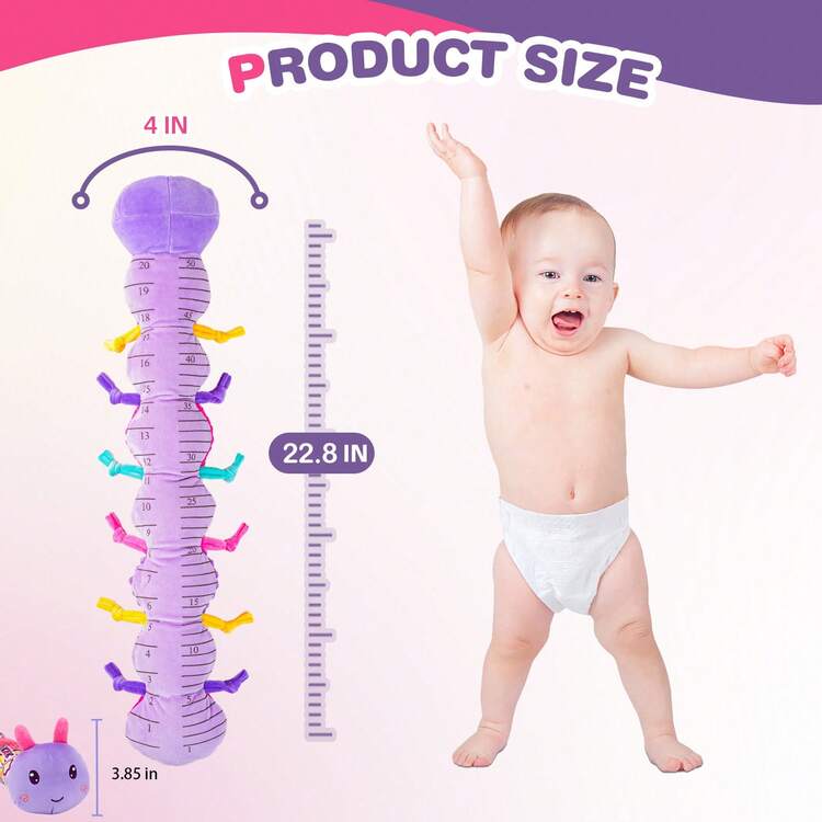 0-6個月嬰兒玩具，柔軟毛絨動物玩具，多種材質，附搖鈴與揉皺聲，女嬰禮物，6-12個月女嬰玩具，3-9個月嬰兒玩具，毛毛蟲 - 紫色 - 紫色 - 查看 4