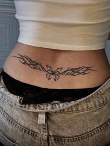 Tatuaje temporal de 7 a 14 días de duración con diseño de tótem de araña y súcubo de hierbas, impermeable y resistente al sudor, pegatina de tatuaje falso de súcubo para la cintura, arte corporal de tatuaje temporal, apto para uso diario - Negro - Ver 3