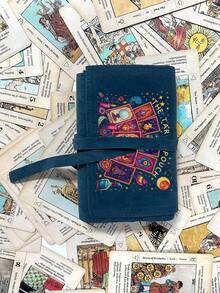 Velvet Tarot Card Storage Bag, Featuring Vibrant Cosmic Tarot Card Pattern, Dual-Tone Blue & Purple, Drawstring Closure, Soft Fabric Protective Case, Portable Card Holder, Suitable For Storing Tarot Cards And Small Items - Multicolor - View 3
