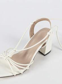 6.5 厘米白色粗跟凉鞋，时尚优雅性感系带凉鞋，适合礼服、正式场合、婚礼、派对、户外穿着，简约纯色高跟凉鞋，带腿带，适合女士 - 白色 - 查看 8