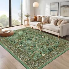 Botanical Printed Area Rug Vintage Floral Rug Washable Area Rug Stain Resistant Non-Slip Foldable Interior Decorative Rug For Bedroom Farmhouse Apartment Dining Room Laundry Room - 淺綠色 - 查看 1