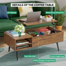 Lift Top Coffee Table With Adjustable Storage And Hidden Compartment Small Wood Coffee Table Center Table For Home Living Room Office Apartment Reception Room,Brown - Brown - View 3