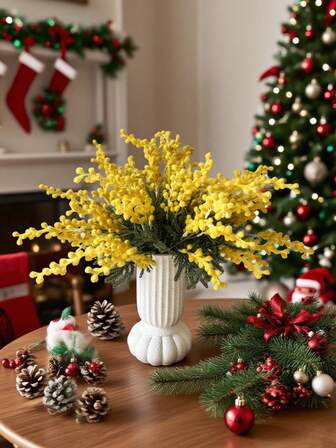 Flower Realm 5PCS High-Quality Artificial Acacia, Flocking Craft – Perfect For Home, Bedroom, And Living Room Decor, Hotel Decoration, Outdoor Photography Props, Holiday Gifts – Bestselling For Christmas. Home Decor Christmas Decorations