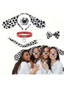 New Arrival Fashionable Personalized Versatile Popular Dalmatian Dog Ear Headband, Performance Stage Costume Accessory, Party Game Prop, Creative Spotted Dog Headpiece Hair Clip Set,Halloween - Multicolor - View 1