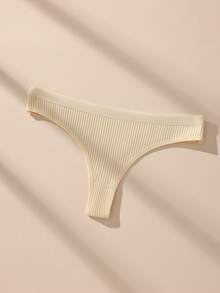 Paquete de 8 bragas tipo tanga de bikini acanaladas y sexys de unicolor para mujer, de algodón suave y transpirable sin costuras - Multicolor - Ver 5