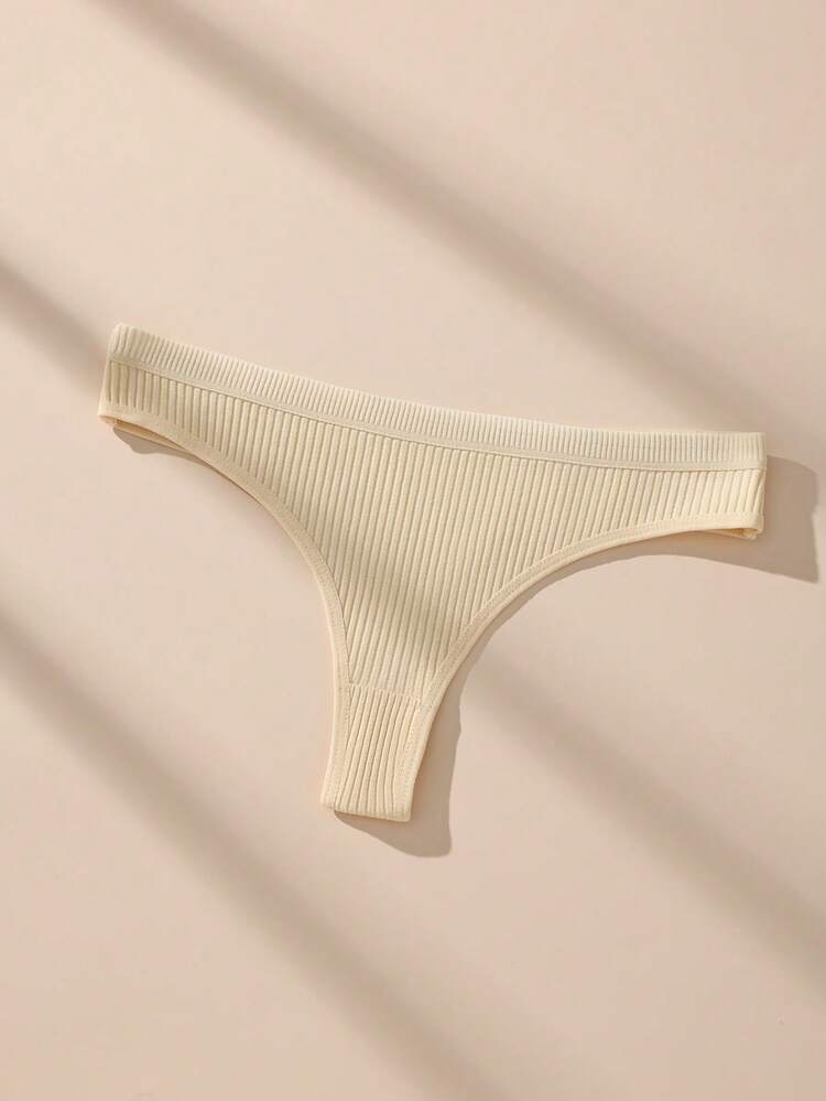 8 件/包女士纯色性感罗纹比基尼丁字裤，棉质柔软透气无缝三角裤 - 彩色 - 查看 5