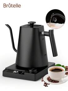 Bollitore elettrico a collo di cigno, bollitore elettrico per acqua calda, bollitore per tè con versamento, 1200 watt di riscaldamento rapido, bollitore elettrico per tè con spegnimento automatico e pulsante unico, in acciaio inossidabile, 1000ml, colore nero, per uso domestico e angolo caffè