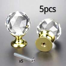 10pcs 30mm Round Crystal Glass Knobs - Gold Plated Cabinet Hardware, Drawer, Cupboard, Wardrobe Door, Dresser Pulls, Suitable For Bedroom, Home, Room Decor - Multicolor - View 14