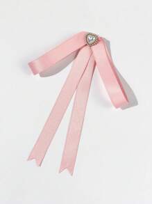 1pc Girl'S Sweetheart Style Bow Tie With Faux Pearl & Rhinestone Embellishments - Black Ribbon Bowknot For Casual Outings, Dates, And Parties, Casual Wear Accessory|Elegant Accessory|Woven Texture,Random Color