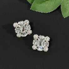 1 đôi bông tai kẹp đính đá Cubic Crystal màu bạc. - Bạc - Xem 5