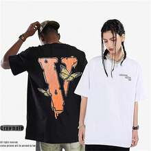 Fashion Men's Short Sleeved T-Shirt V Letter Printed Tops Casual Couple T-Shirt Hip Hop Short Sleeved Tops - 風格 V12 - 查看 9