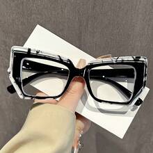 Cat Eye Glasses Gradient Color Frame Transparent Lens Computer Glasses Color Block Women's Fashion Glasses Street Style - 黑色`白色 - 查看 9
