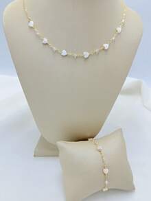 Heart-Shaped Necklace And Bracelet Set With Clear Round Ball In 18k Gold And 925 Silver Plated - 金色 - 查看 1