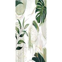 [鼠尾草绿波西米亚风浴帘] 1/3/4 件鼠尾草绿波西米亚风热带叶子浴帘套装 - 抽象中世纪现代防水浴室配件 - 12 个挂钩、防滑垫、U 型垫、盖垫浴室装饰