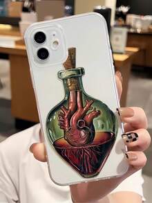 1pc Fashionable Personalized Heart Bottle Collage Aesthetic Pattern Full Coverage TPU Phone Case Compatible With IPhone 16/16Pro/16Plus/15/15ProMax/15Pro/11/12/13/14ProMax/12Mini/13Mini/11Pro/11ProMax/12Pro/12ProMax/13Pro/13ProMax/14Pro/14ProMax, Soft Case, Creative High-End - Multicolor - View 3