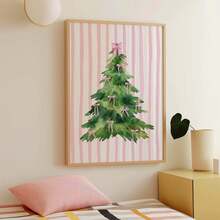 1 buc. Artă de perete de Crăciun, Brad de Crăciun verde vintage cu fundal roz, Decorațiuni de Crăciun roz distractive, Artă festivă, Descărcați acum Potrivit pentru camere de copii, creșe, dormitoare de petrecere pentru băieți și fete, decorațiuni pentru sălile de clasă de grădiniță, Impermeabil. Tapet decorativ pentru tăblia de pat, Decorațiuni de petrecere, Cadouri