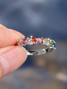 1pc Elegant Rainbow CZ Stone Engagement/Promise Ring For Women