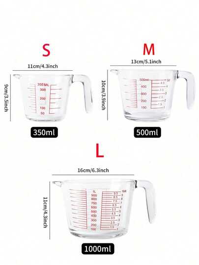 1pc High Heat Resistant Borosilicate Glass Measuring Cup With Scale And Handle, Large Capacity Stackable Storage, Suitable For Coffee, Milk, Water And Flour Measurement, Multi-Functional Kitchen Tool For Baking
