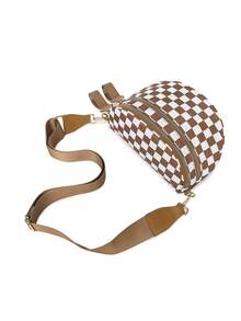 Classic Checkered Design Crossbody Bag–Matches Diverse Styles For Outings, Commutes & Leisure Time  Ample Space For Daily Errands, Casual Outings & Travel Adventures - Kẻ caro nâu - Xem 2