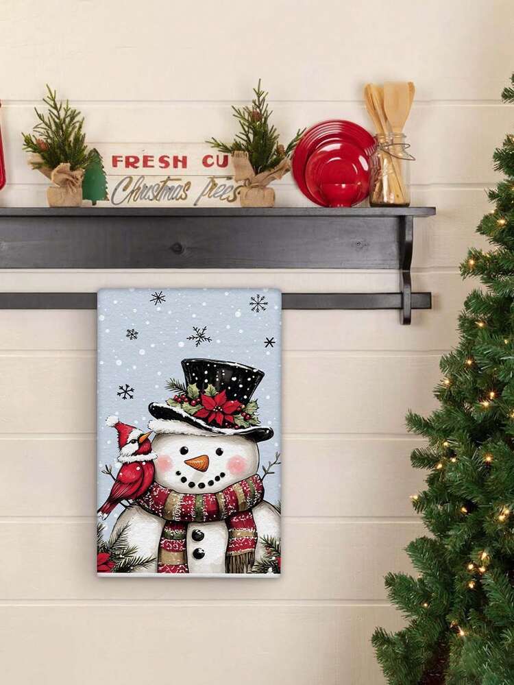 40*60cm圣诞洗碗巾粉色背景松枝装饰图案北欧风格厨房巾圣诞主题餐厅装饰清洁布 - 彩色 - 查看 6