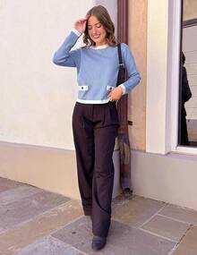 Women's Fall Sweaters 2025 Long Sleeve Crewneck Knit Color Block Lightweight Pullover Tops Clothes - Bầu trời - Xem 5