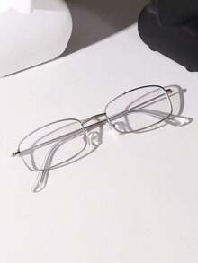 1pc Small Square Frame Glasses Frame For Women With Small Faces, Narrow Gold-Rimmed Gold-Rimmed Ultra-Light White Copper Rectangular Glasses Clear Glasses Accessories - Bạc - Xem 5