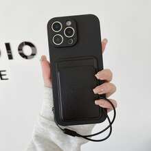 1个卡槽手机壳（带挂绳），奢华手机壳，纯色硅胶材质，带挂绳，兼容三星、苹果11/12/13/14/15/16 Pro Max、三星S22/23/24/S25+ UA04/A05/A14/A15/A24/A25/A34/A54 SA56/A36/A26、荣耀70/90/400/X56789abc、红米Note 14/13/12/1 Pro，防水防震防摔防刮，国际版，非国内版 - 黑色 - 查看 4