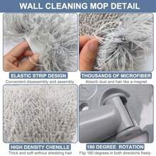 Upgraded Wall Cleaner Mop With 100 Inches Extension Pole Ploe 2in1 Ceiling Cleaning Tool Duster With 2 Replacement Microfiber Chenille Pads For Painted Walls Baseboard Window Floor Gray - Gray - View 4