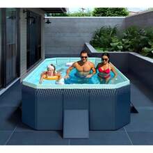 Large Collapsible Pool, Non-Inflatable Outdoor Pool, Hard Plastic Enclosure Portable Pool, 100.78" L X 65.74" W X 19.68" H - Blue - View 2