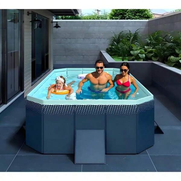 Large Collapsible Pool, Non-Inflatable Outdoor Pool, Hard Plastic Enclosure Portable Pool, 100.78" L X 65.74" W X 19.68" H
