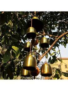 1pc Lucky Wind Chimes, Copper Alloy Dragon Pattern Wind Chimes With 6 Bells, Hanging Wind Bell For Home Garden, Good Luck Blessing, Yard Art Decor