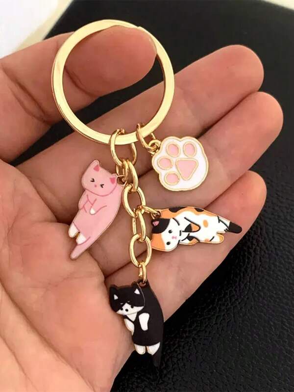 1个男女通用三色卡通宠物猫钥匙扣，可作背包、手提包挂饰，适合作为纪念礼物、车钥匙、DIY耳机配件、可爱哥特风Y2K圣诞包包挂饰、汽车配件、教师朋友姐妹礼物创意
